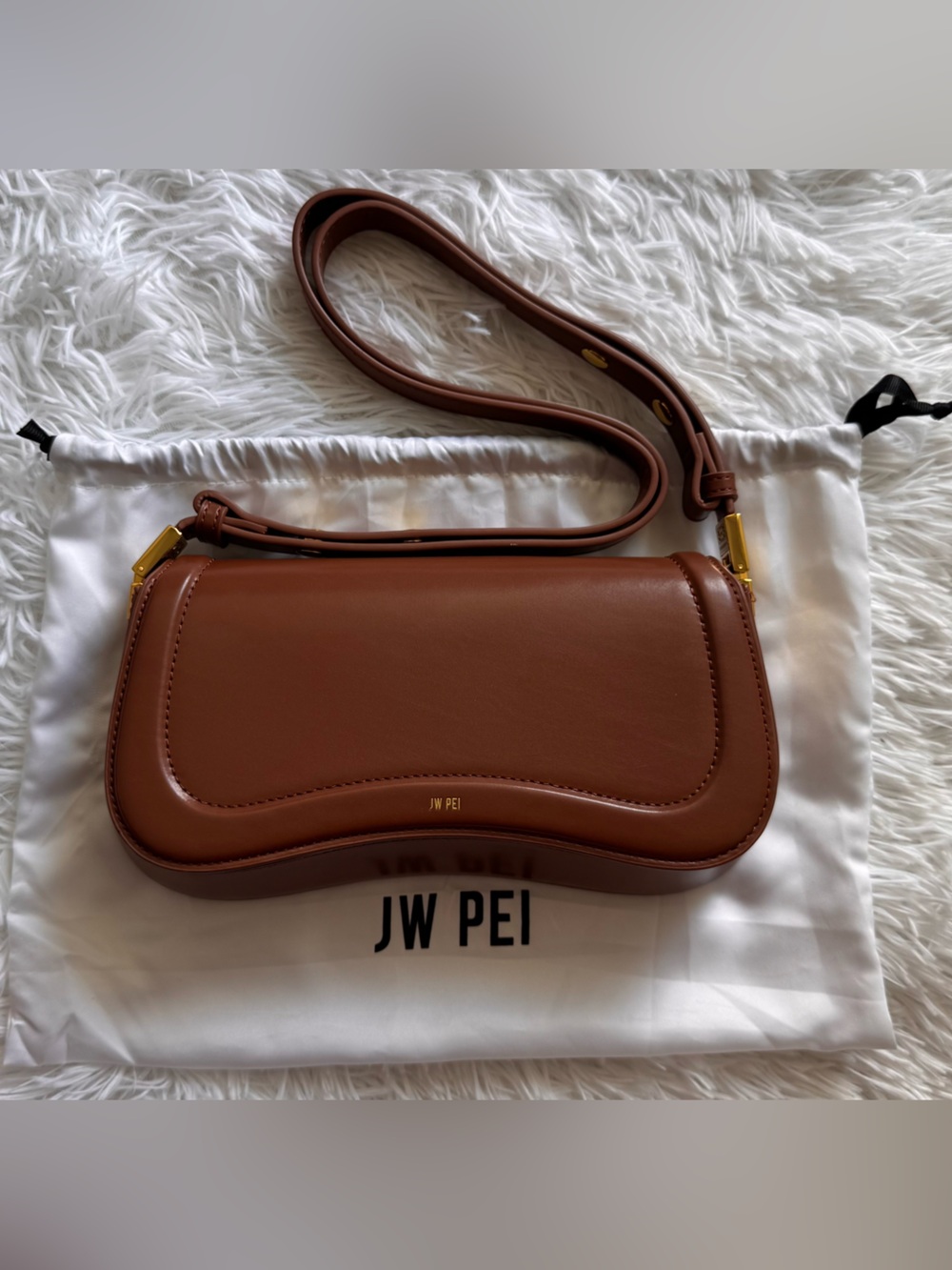 JW PEI Chestnut Brown Curved Saddle Crossbody Bag